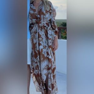 Brown Floral Maxi Dress XS